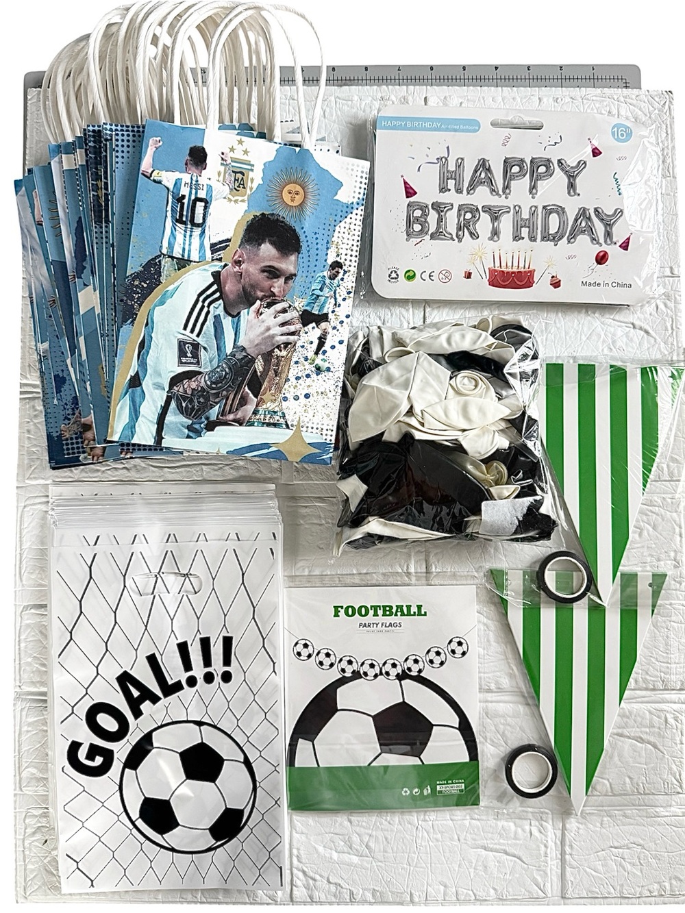 New Soccer Party Football Birthday Party Supplies Kit - Black, White & Green
